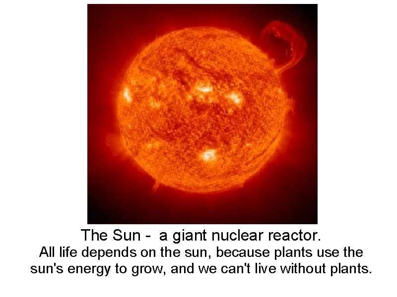 The Sun - a giant nuclear reactor. All life depends on the sun, because
