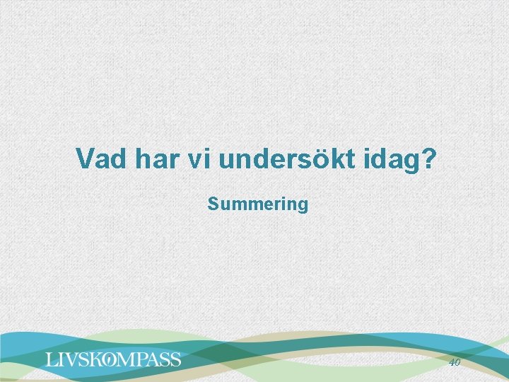 Vad har vi undersökt idag? Summering 40 