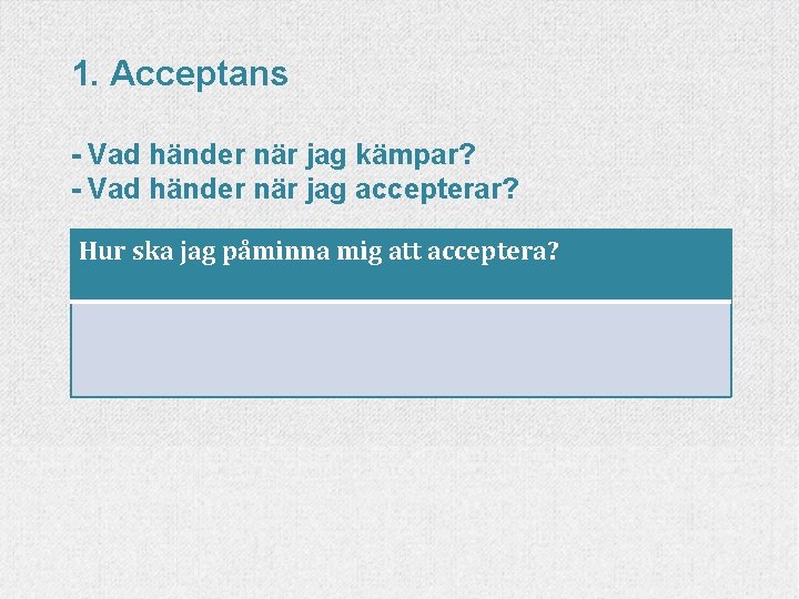 1. Acceptans - Vad händer när jag kämpar? - Vad händer när jag accepterar?