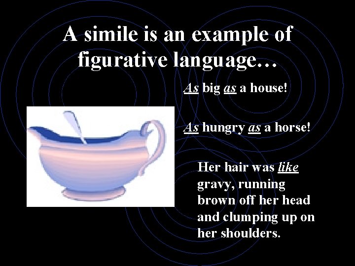 A simile is an example of figurative language… As big as a house! As