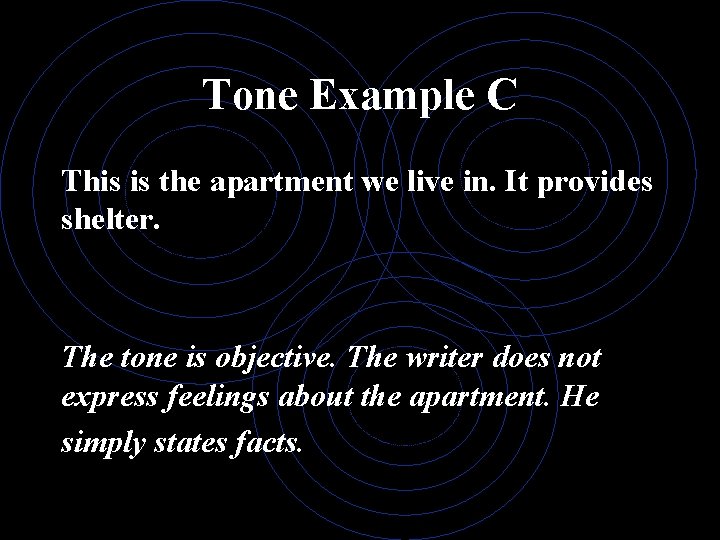 Tone Example C This is the apartment we live in. It provides shelter. The