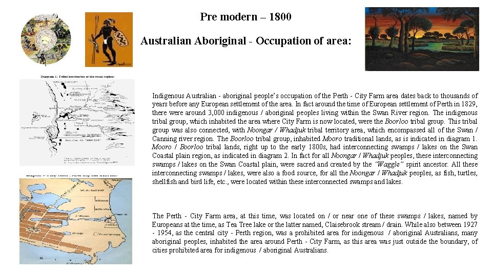 Pre modern – 1800 Australian Aboriginal - Occupation of area: Indigenous Australian - aboriginal