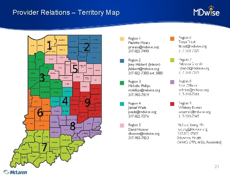 Provider Relations – Territory Map 1 2 5 3 6 4 9 8 7