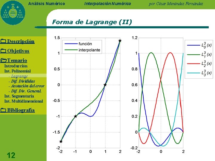 Análisis Numérico Interpolación Numérica Forma de Lagrange (II) Descripción Objetivos Temario Introducción Int. Polinomial