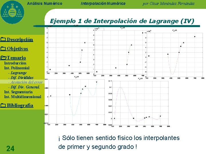 Análisis Numérico Interpolación Numérica por César Menéndez Fernández Ejemplo 1 de Interpolación de Lagrange