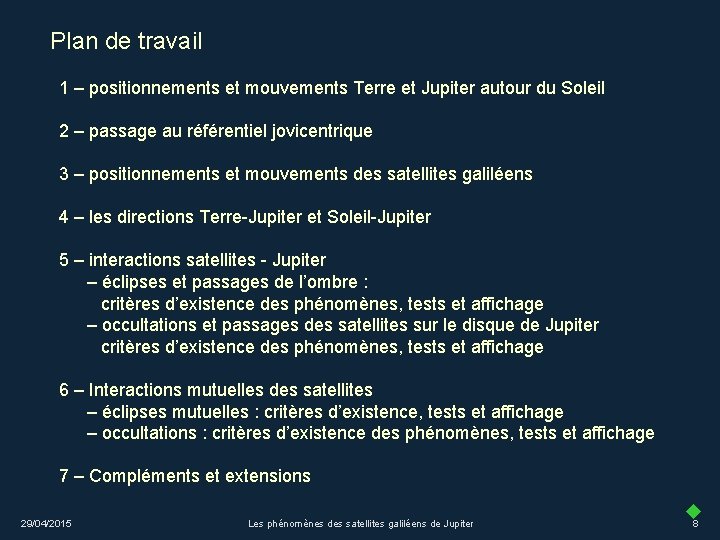 Plan de travail 1 – positionnements et mouvements Terre et Jupiter autour du Soleil