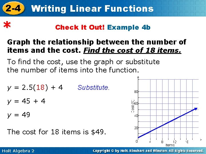 2 -4 Writing Linear Functions * Check It Out! Example 4 b Graph the 2 -4 Writing Linear Functions * Check It Out! Example 4 b Graph the