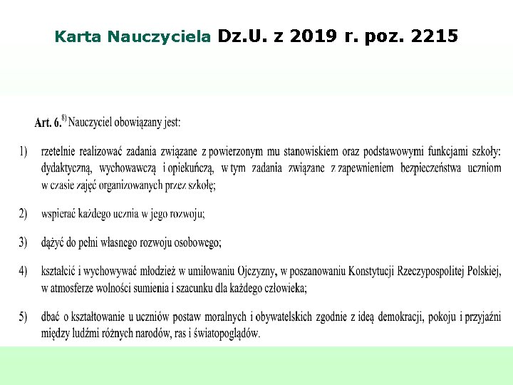 Karta Nauczyciela Dz. U. z 2019 r. poz. 2215 