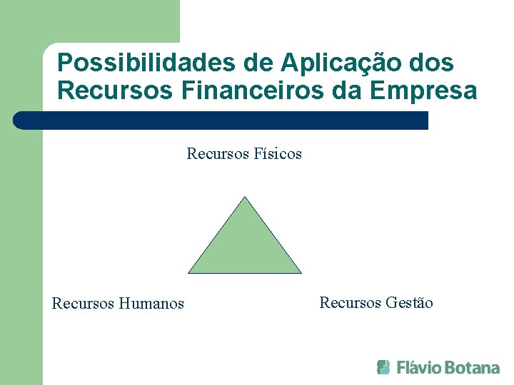 Possibilidades de Aplicação dos Recursos Financeiros da Empresa Recursos Físicos Recursos Humanos Recursos Gestão