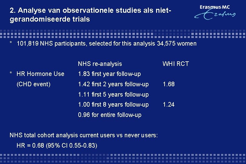2. Analyse van observationele studies als nietgerandomiseerde trials * 101, 819 NHS participants, selected