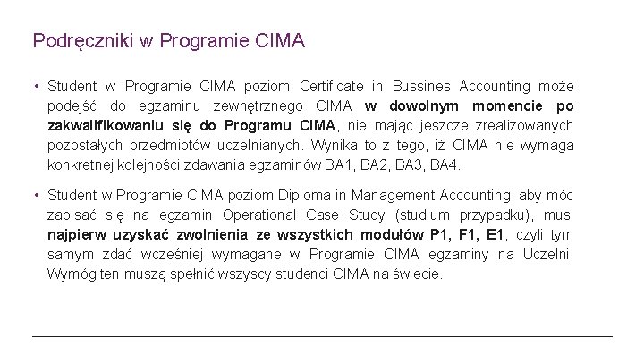 Podręczniki w Programie CIMA • Student w Programie CIMA poziom Certificate in Bussines Accounting