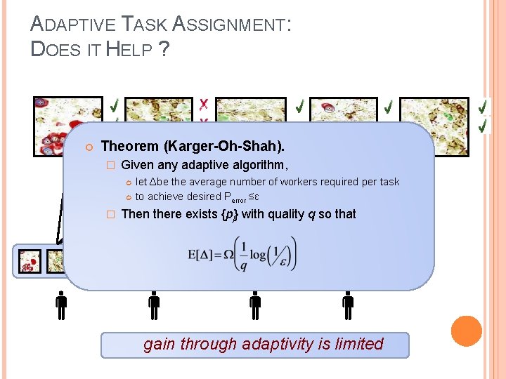 ADAPTIVE TASK ASSIGNMENT: DOES IT HELP ? Theorem (Karger-Oh-Shah). � Given any adaptive algorithm,