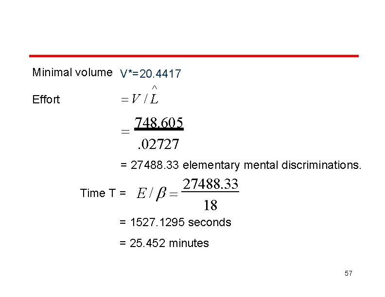 Minimal volume V*=20. 4417 Effort V / L 748. 605 . 02727 = 27488.