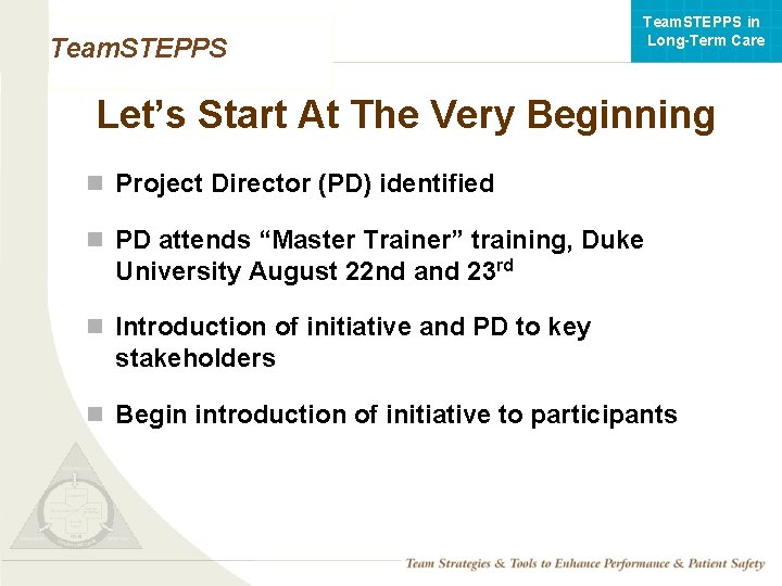 Team. STEPPS in Long-Term Care Team. STEPPS Let’s Start At The Very Beginning n