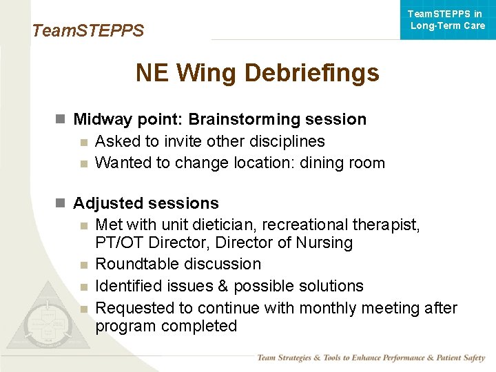 Team. STEPPS in Long-Term Care Team. STEPPS NE Wing Debriefings n Midway point: Brainstorming