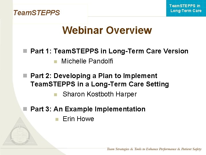 Team. STEPPS in Long-Term Care Team. STEPPS Webinar Overview n Part 1: Team. STEPPS