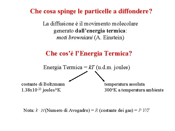 Che cosa spinge le particelle a diffondere? La diffusione è il movimento molecolare generato