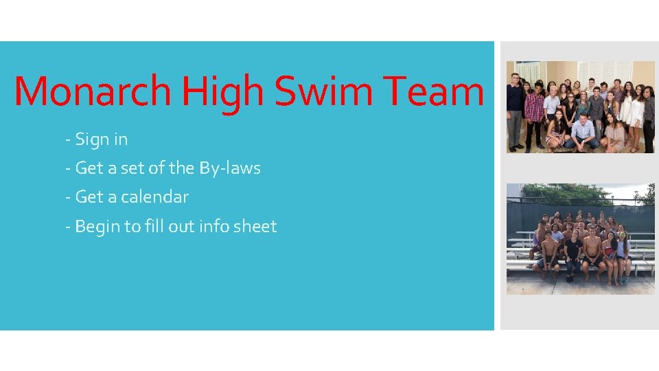Monarch High Swim Team - Sign in - Get a set of the By-laws