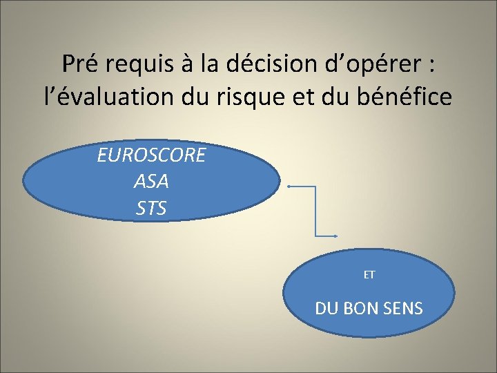 Pré requis à la décision d’opérer : l’évaluation du risque et du bénéfice EUROSCORE