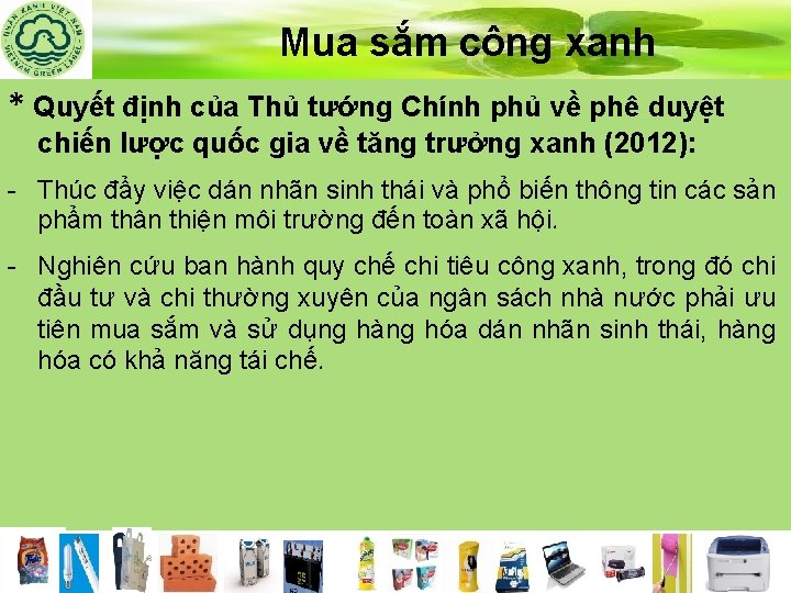 Mua sắm công xanh * Quyết định của Thủ tướng Chính phủ về phê