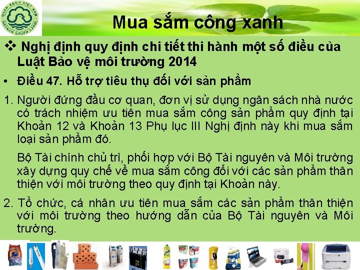 Mua sắm công xanh v Nghị định quy định chi tiết thi hành một
