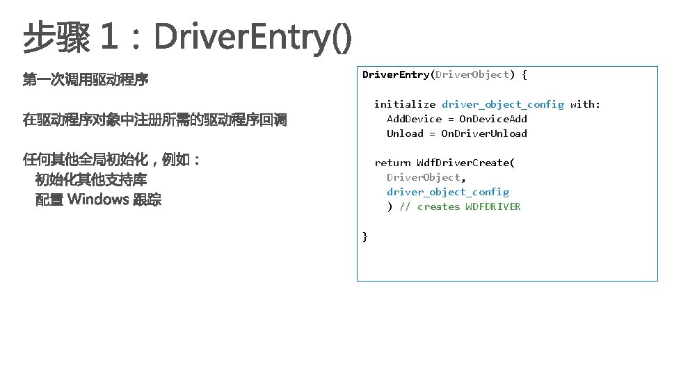 Driver. Entry(Driver. Object) { initialize driver_object_config with: Add. Device = On. Device. Add Unload