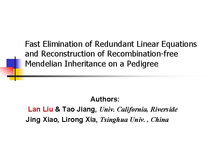 Fast Elimination of Redundant Linear Equations and Reconstruction of Recombination-free Mendelian Inheritance on a