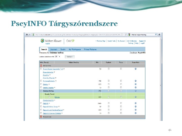 Pscy. INFO Tárgyszórendszere 41 