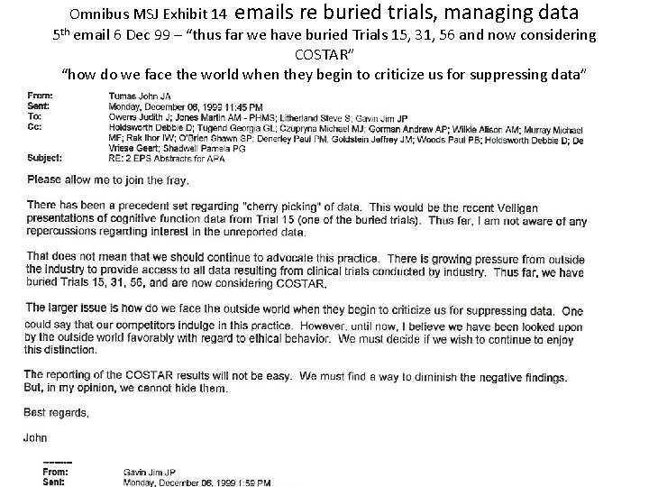 Omnibus MSJ Exhibit 14 emails re buried trials, managing data 5 th email 6