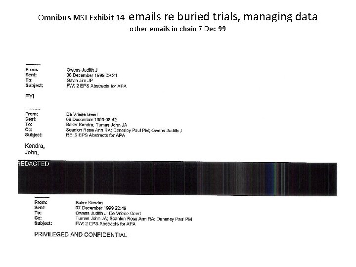 Omnibus MSJ Exhibit 14 emails re buried trials, managing data other emails in chain