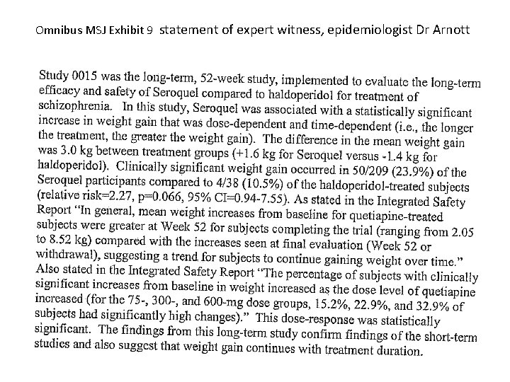 Omnibus MSJ Exhibit 9 statement of expert witness, epidemiologist Dr Arnott 