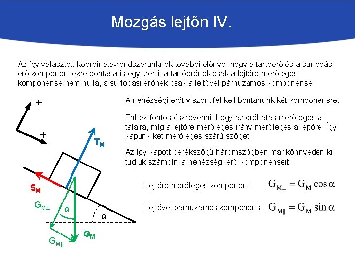 Mozgás lejtőn IV. Az így választott koordináta-rendszerünknek további előnye, hogy a tartóerő és a