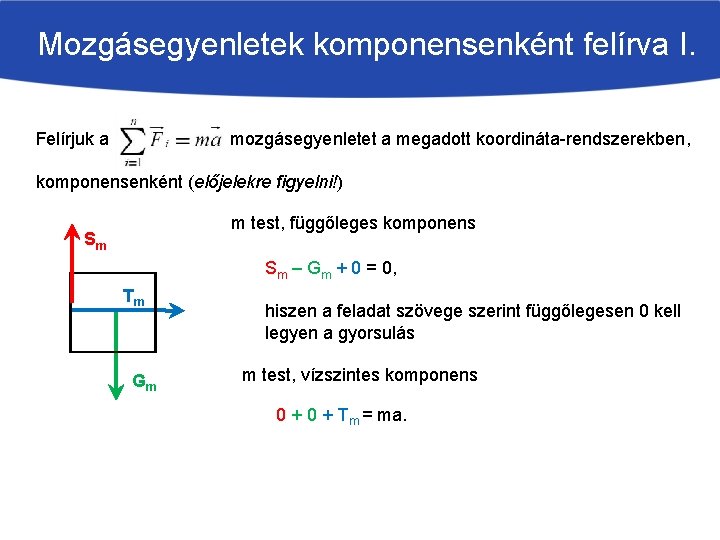 Mozgásegyenletek komponensenként felírva I. Felírjuk a mozgásegyenletet a megadott koordináta-rendszerekben, komponensenként (előjelekre figyelni!) m