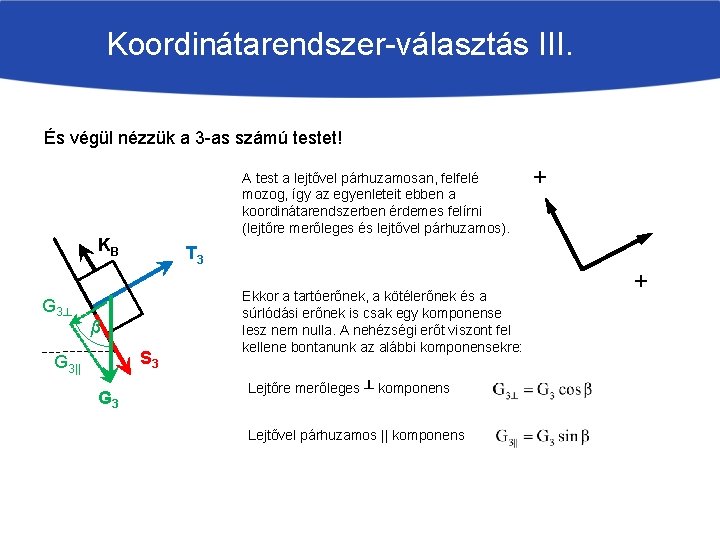 Koordinátarendszer-választás III. És végül nézzük a 3 -as számú testet! A test a lejtővel