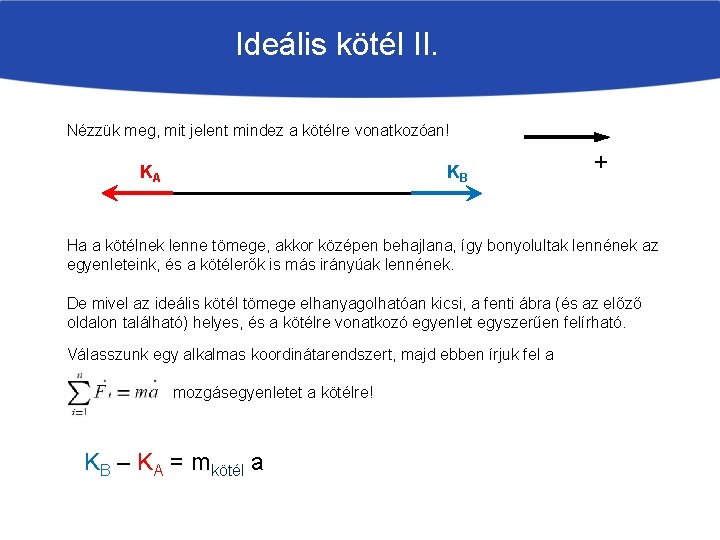 Ideális kötél II. Nézzük meg, mit jelent mindez a kötélre vonatkozóan! KA KB +