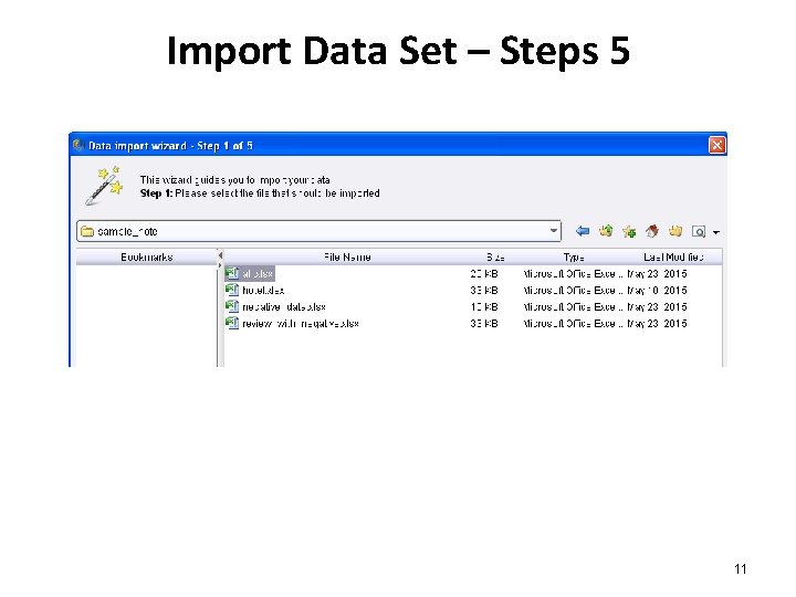 Import Data Set – Steps 5 11 Import Data Set – Steps 5 11