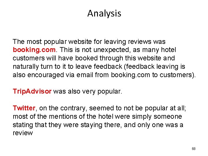 Analysis The most popular website for leaving reviews was booking. com. This is not Analysis The most popular website for leaving reviews was booking. com. This is not