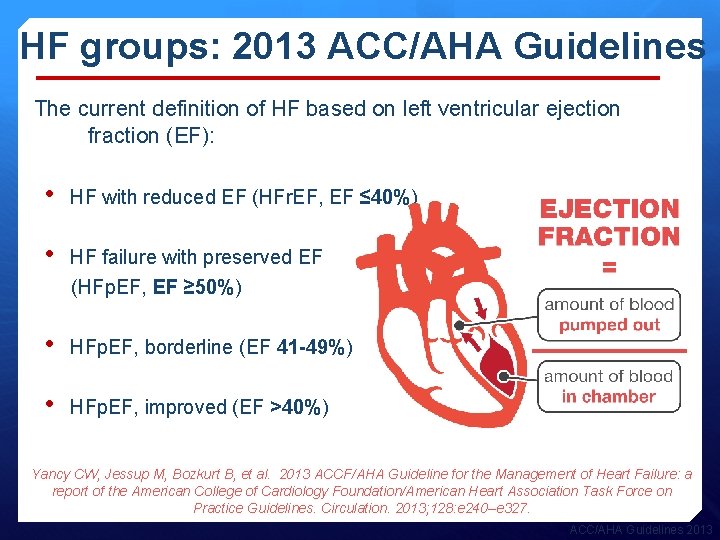HF groups: 2013 ACC/AHA Guidelines The current definition of HF based on left ventricular