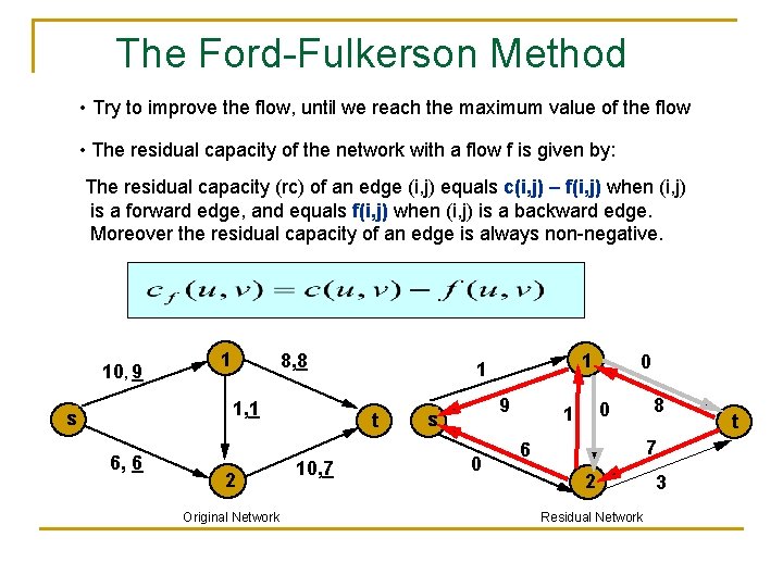 The Ford-Fulkerson Method • Try to improve the flow, until we reach the maximum