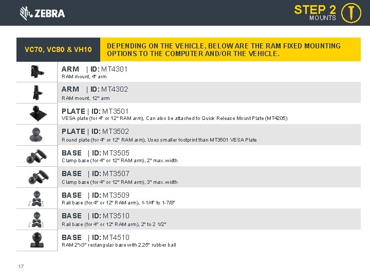 STEP 2 MOUNTS VC 70, VC 80 & VH 10 ARM DEPENDING ON THE STEP 2 MOUNTS VC 70, VC 80 & VH 10 ARM DEPENDING ON THE