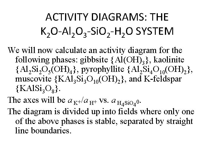 ACTIVITY DIAGRAMS: THE K 2 O-Al 2 O 3 -Si. O 2 -H 2