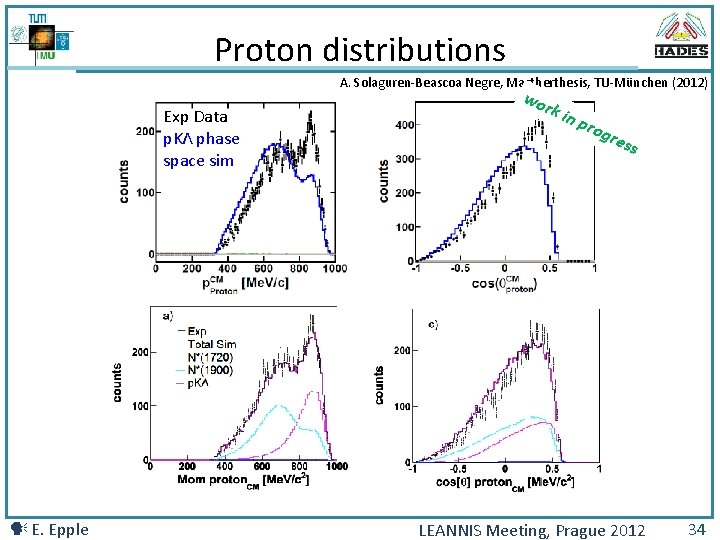 Proton distributions A. Solaguren-Beascoa Negre, Mastherthesis, TU-München (2012) Exp Data p. KΛ phase space