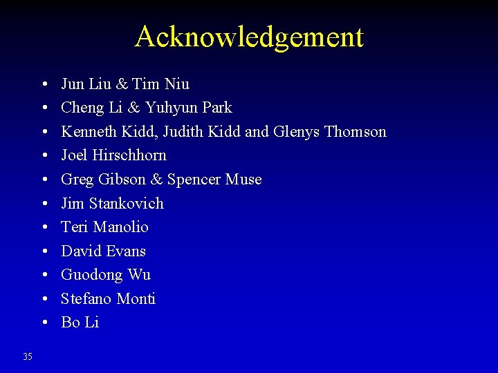 Acknowledgement • • • 35 Jun Liu & Tim Niu Cheng Li & Yuhyun