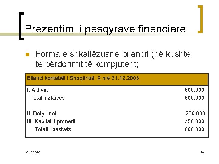 Prezentimi i pasqyrave financiare n Forma e shkallëzuar e bilancit (në kushte të përdorimit