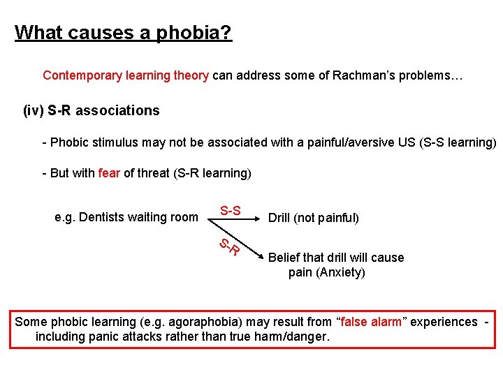 What causes a phobia? Contemporary learning theory can address some of Rachman’s problems… (iv)