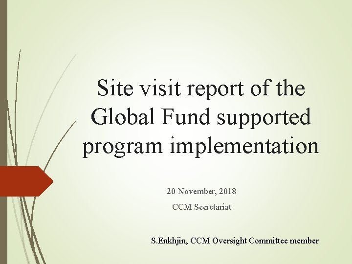 Site visit report of the Global Fund supported program implementation 20 November, 2018 CCM