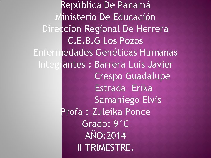 República De Panamá Ministerio De Educación Dirección Regional De Herrera C. E. B. G