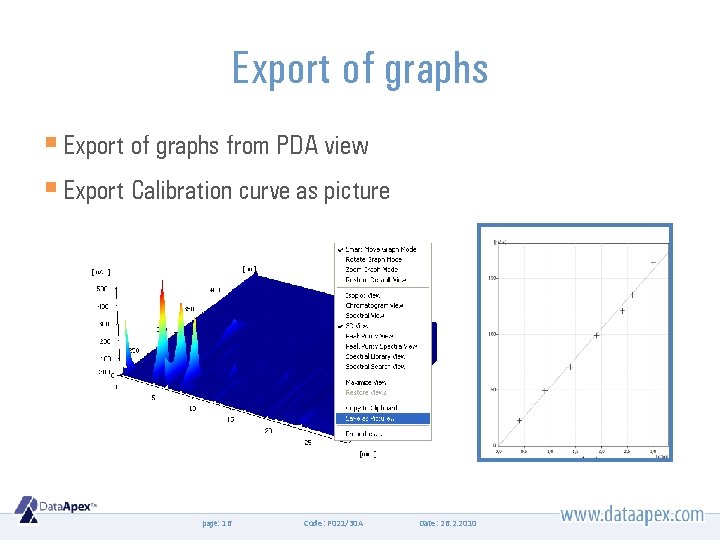 Export of graphs § Export of graphs from PDA view § Export Calibration curve