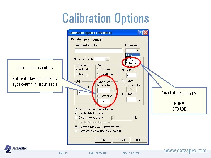 Calibration Options Calibration curve check Failure displayed in the Peak Type column in Result