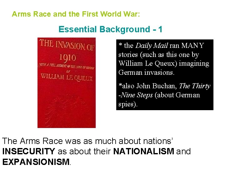 Arms Race and the First World War: Essential Background - 1 * the Daily